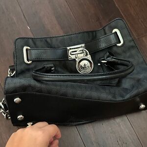 Michael Kors Black Shoulder Bag with Silver Accents